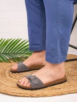 Leren Slippers Grijs -LIMANGO WINKEL babunkers family leren slippers grijs 4