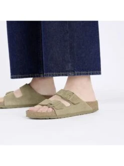 Birkenstock Leren Slippers "Arizona" Kaki -LIMANGO WINKEL birkenstock leren slippers arizona kaki 3