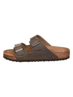 Birkenstock Leren Slippers "Arizona" Kaki - Wijdte N