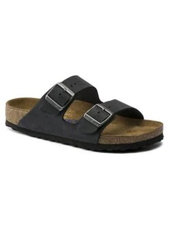Birkenstock Leren Slippers "Arizona" Zwart - Wijdte N