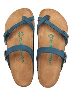 Leren Teenslippers Donkerblauw -LIMANGO WINKEL comfortfusse leren teenslippers donkerblauw 4