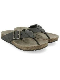 Haflinger Leren Teenslippers Zwart/grijs
