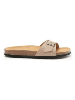 Leren Slippers Taupe -LIMANGO WINKEL mandel leren slippers taupe 1