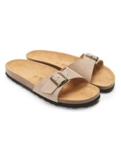 Leren Slippers Taupe -LIMANGO WINKEL mandel leren slippers taupe 4